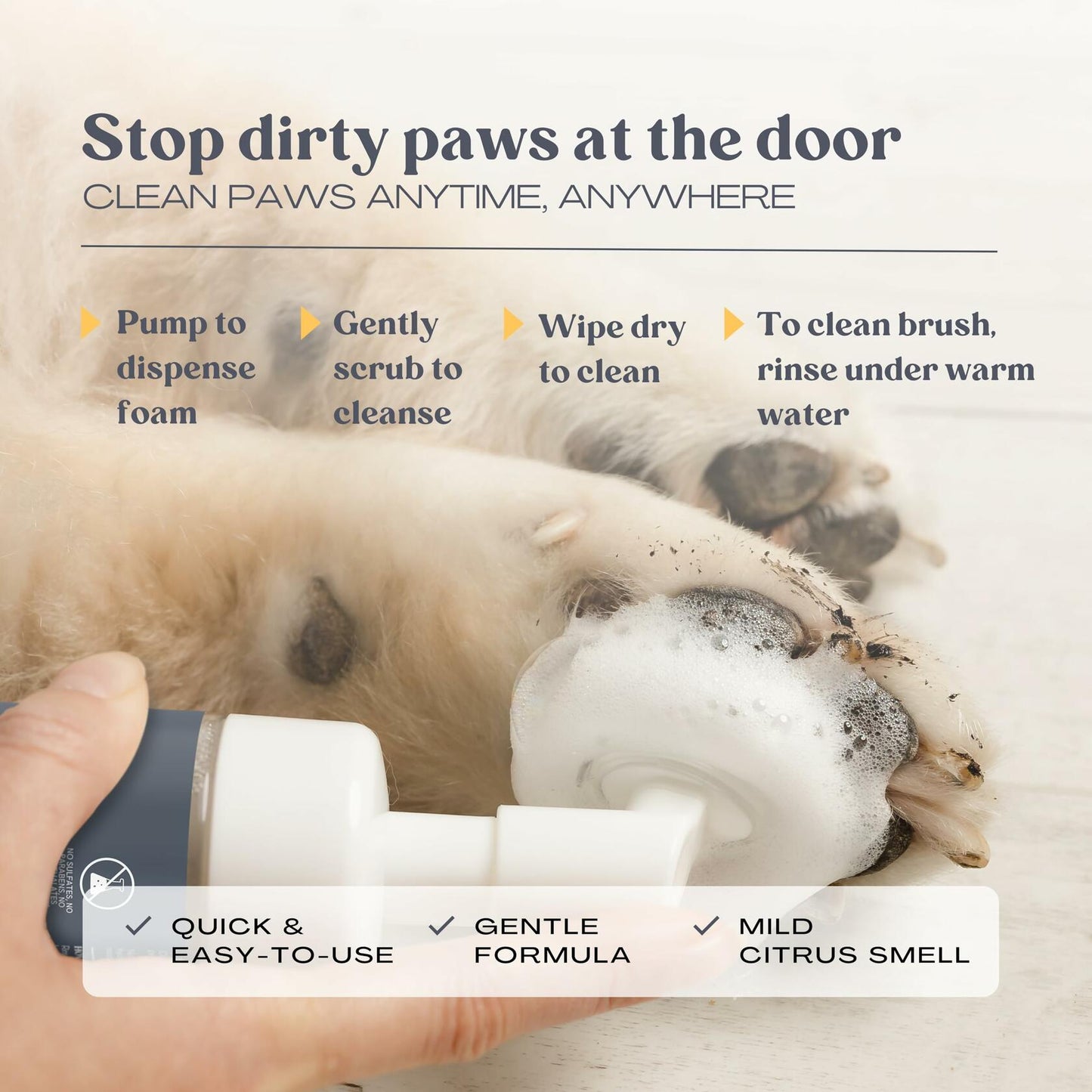 BARKY PUP Dog Paw Cleaner No-Rinse Foaming Dandelion 6.8 fl oz Made in USA