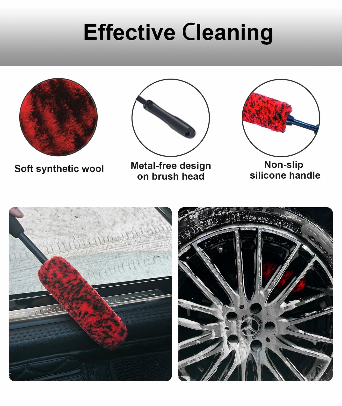 YILANBON Wheel Brush Soft Dense Fibers Car Rim Clean 2PCS