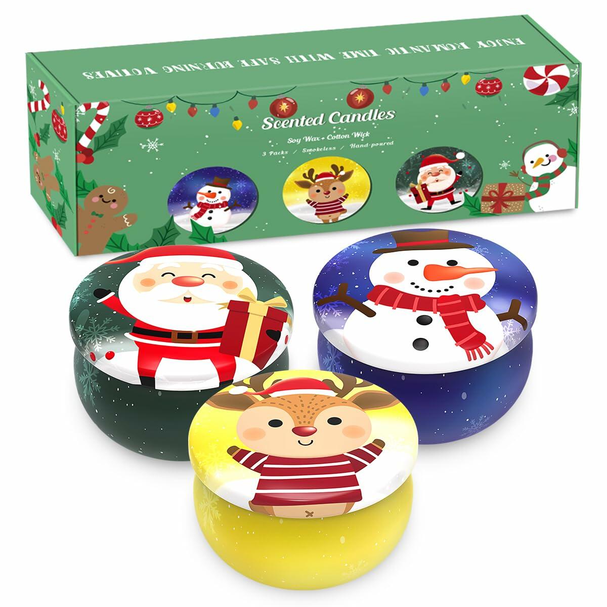 Christmas Scented Candle Set 3 Pack Soy Apple Cinnamon Cedar Vanilla 2.5oz