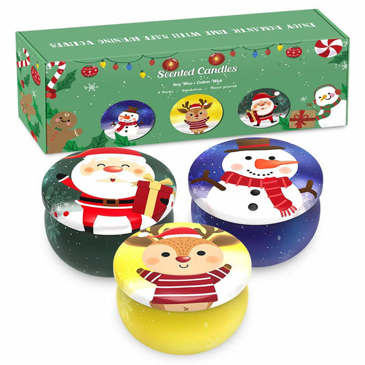 Christmas Scented Candle Set 3 Pack Soy Apple Cinnamon Cedar Vanilla 2.5oz