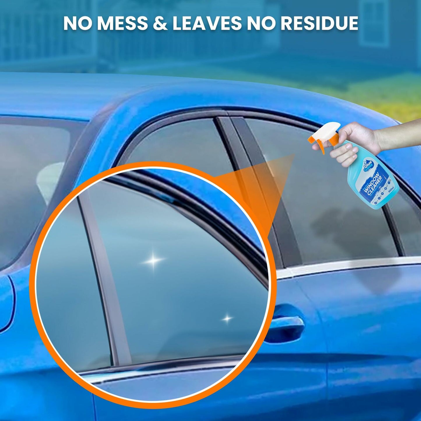 Glue Gone Car Window Cleaner Spray 500ml Streak-Free Shine Safe on Tints