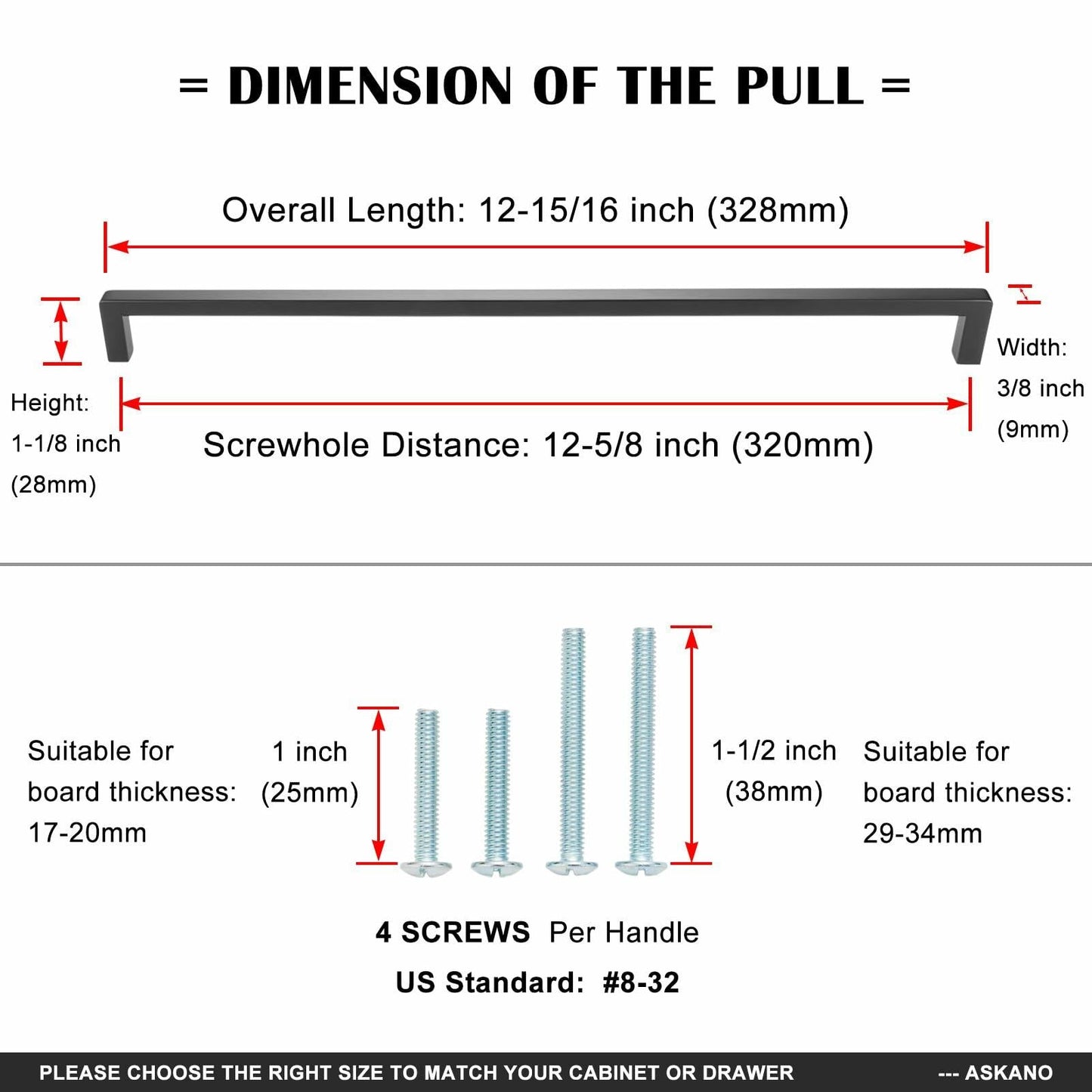ASKANO Antique Brass Cabinet Pulls 12.6" Hole Centers Square Bar Pack of 1