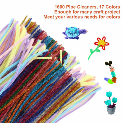 CertBuy 1600PCS Colorful Pipe Cleaners Chenille Stems 10 Colors Bulk Craft