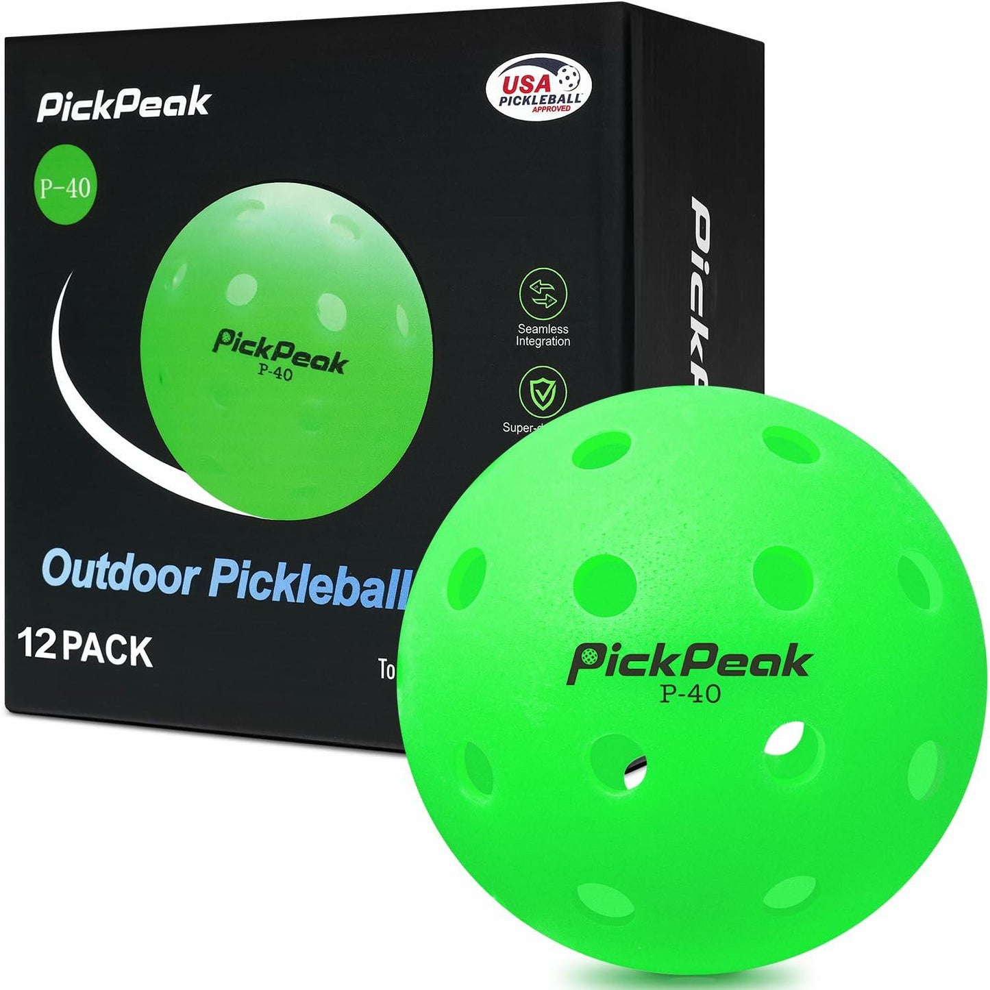 PickPeak Pickleball Balls USAPA Approved 4 or 12 Pack Outdoor P-40 Green