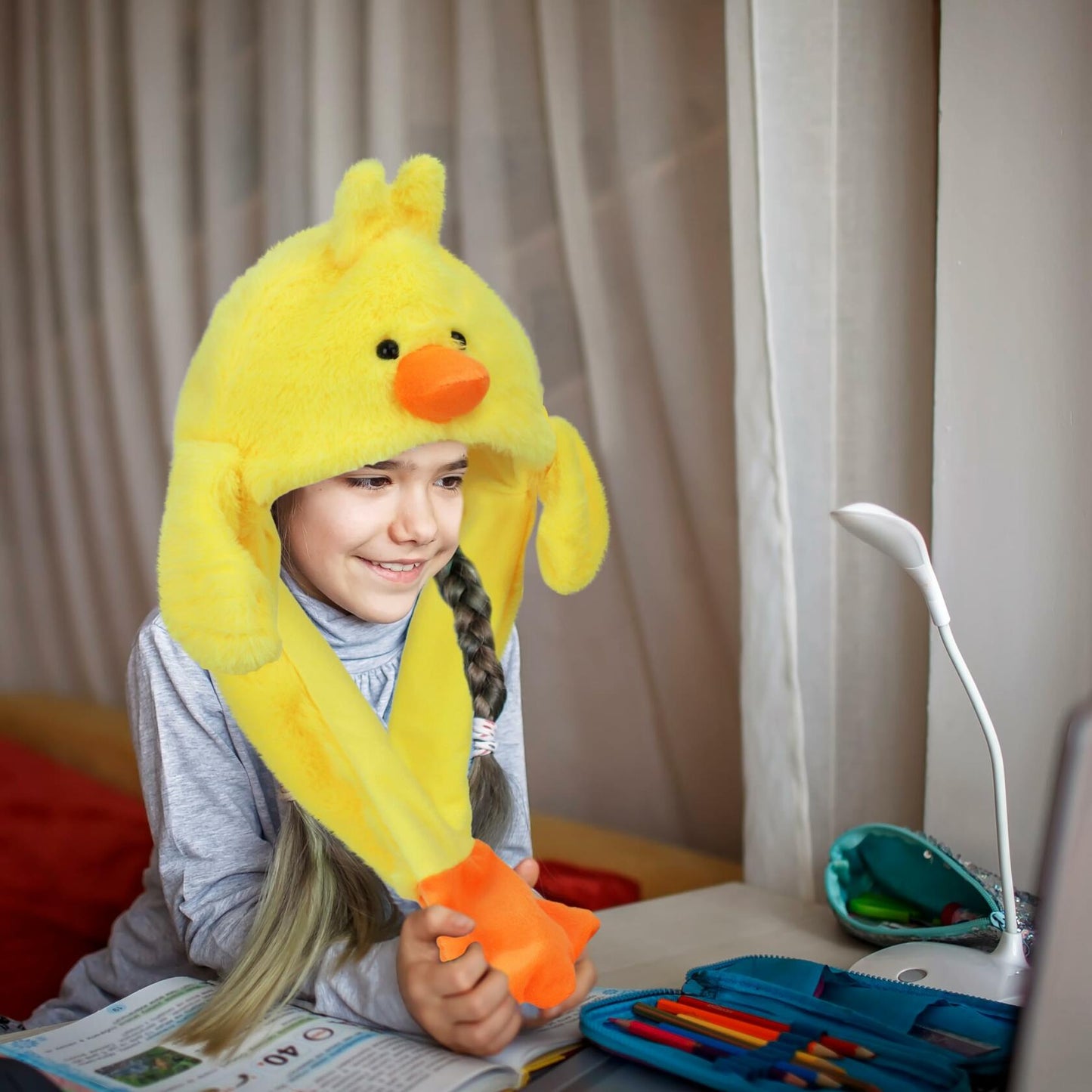 Bubblepompom Duck Plush Hat with Ears Yellow Size 22"