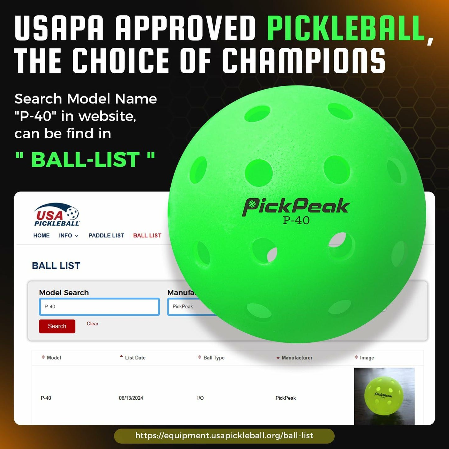PickPeak Pickleball Balls USAPA Approved 4 or 12 Pack Outdoor P-40 Green