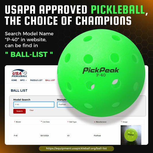 PickPeak Pickleball Balls USAPA Approved 4 or 12 Pack Outdoor P-40 Green
