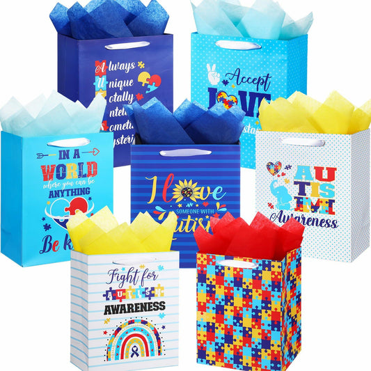 Skybooly 14 Set Autism Awareness Gift Bags 13" Colorful Puzzle Pieces