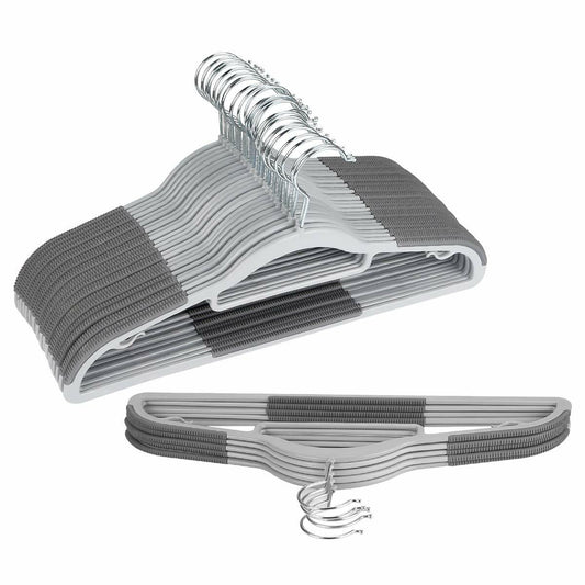 OIKA Plastic Hangers with Tie Rack 16.5in Heavy Duty Non-Slip 30 Pack