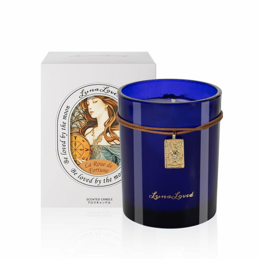 LunaLoved Tarot Wheel of Fortune Soy Candle Wood Citrus Bergamot Cedarwood