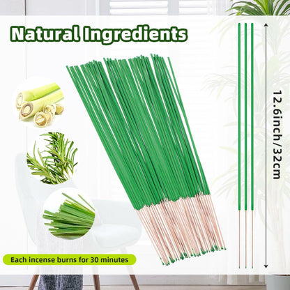 60Citronella Incense Sticks–Natural Lemongrass&Rosemary Oil for Outdoor & Indoor