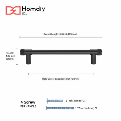 homdiy 10 Pack Matte Black Cabinet Handles 5 Inch Hole Center Zinc Alloy