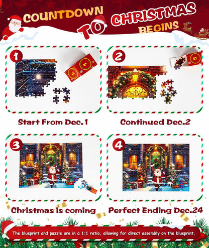 Protado 2025 Christmas Advent Calendar Puzzle 1008 Pieces 27.5x19.7in