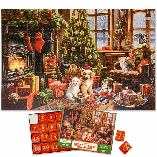 Christmas Advent Calendar 2025 Fireplace Jigsaw Puzzle 1000pc 27.6x19.7in