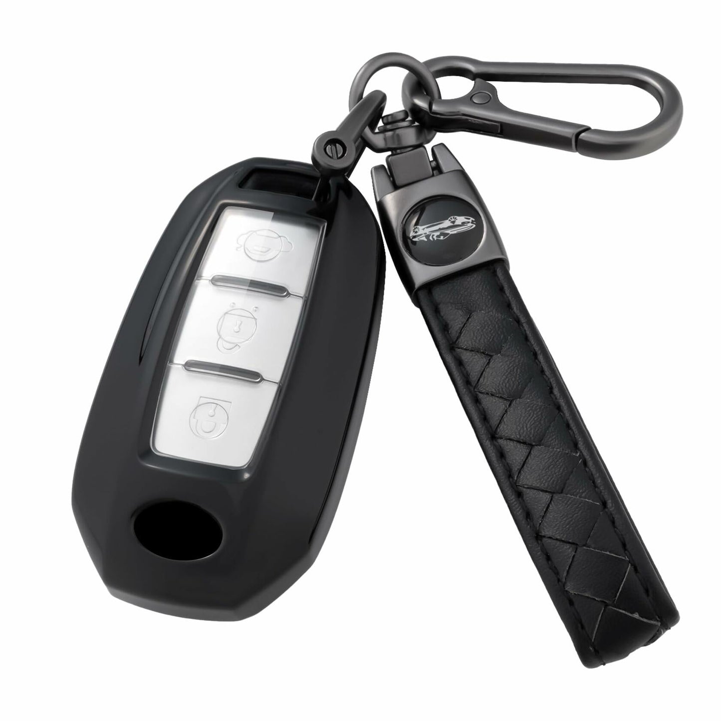 Flensent Infiniti Key Fob Cover with Keychain for Q50 Q60 QX60 QX50 QX55 Black