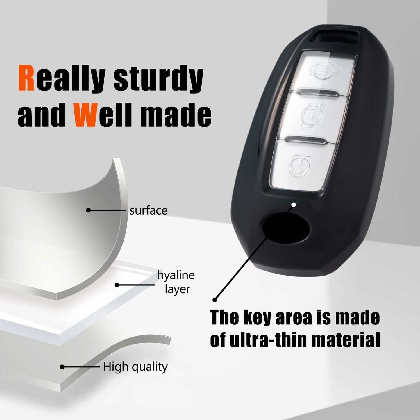 Flensent Infiniti Key Fob Cover with Keychain for Q50 Q60 QX60 QX50 QX55 Black