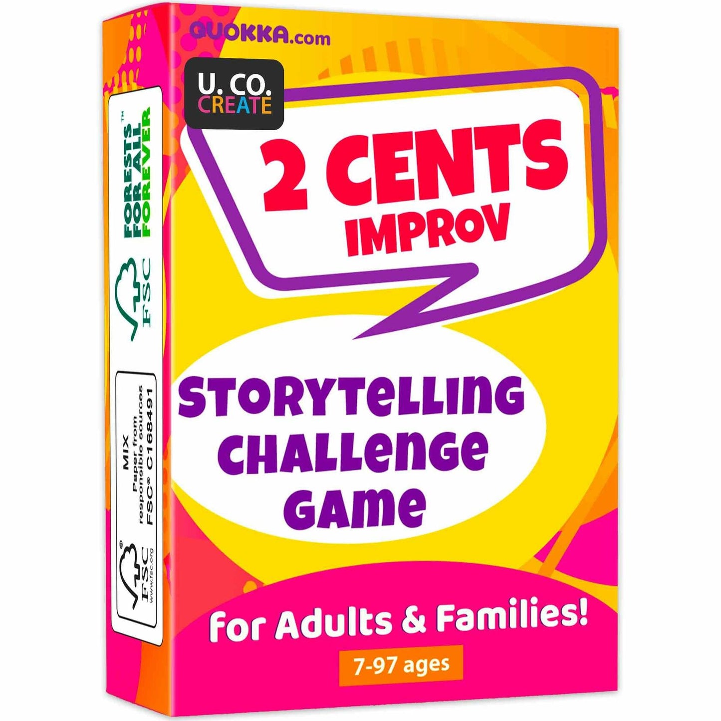 QUOKKA 2 Cents Game Night Story Card Improv Game 60 Cards 3-8 Players