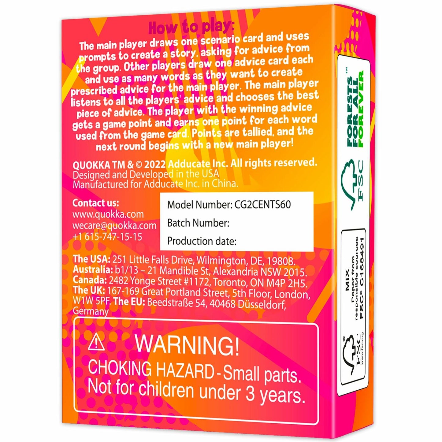 QUOKKA 2 Cents Game Night Story Card Improv Game 60 Cards 3-8 Players