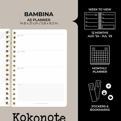 [Like New] Kokonote Misty Gray 2024-2025 A5 Academic Weekly Planner 12 Months