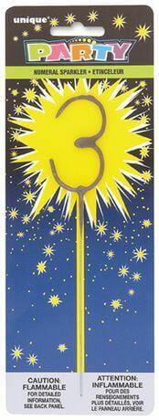 Unique Industries Number 3 Sparkler Flame Cake Candle 7" Gold Wax