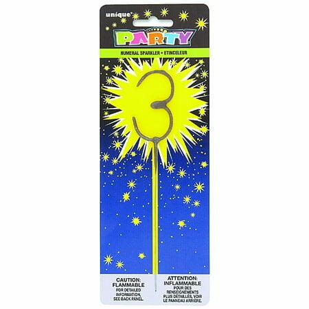 Unique Industries Number 3 Sparkler Flame Cake Candle 7" Gold Wax