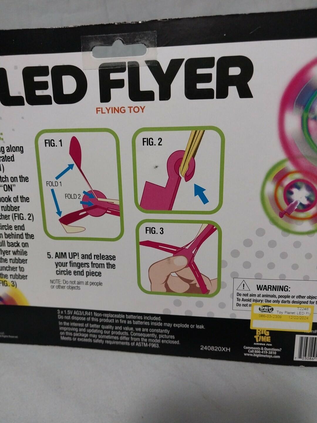 [Like New] Big Time Toys LED Flyer Flying Toy 2 Launchers Battery Included Plastic
