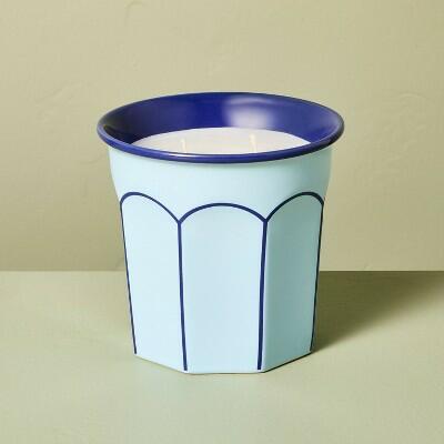 Hearth & Hand Magnolia Arch Embossed Ceramic Sun Citron Jar Candle Blue 12oz