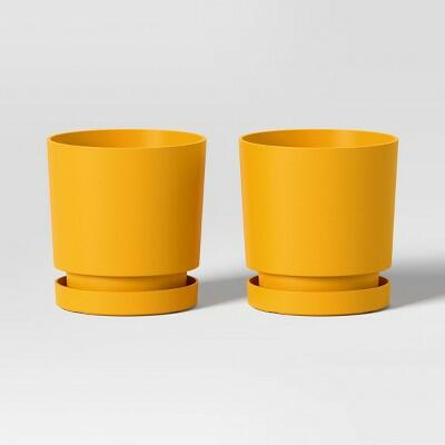 Room Essentials 2pc Recycled Resin Planter Pots Yellow 4x4x4 Indoor Outdoor