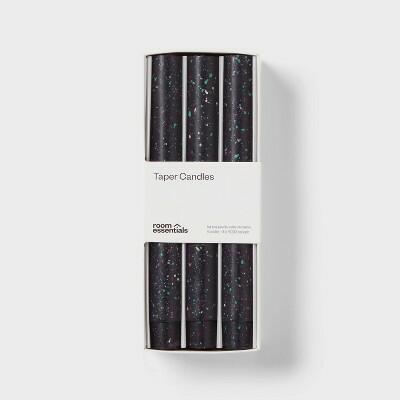 Room Essentials 6pk 8in Black Speckle Taper Candle Set Modern Style