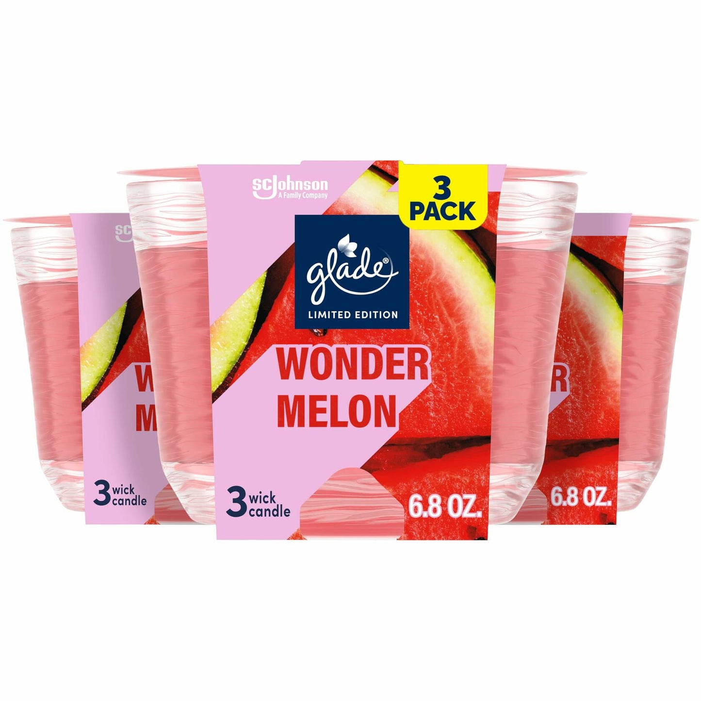 Glade 3-Wick Scented Candle Jar Wonder Melon Pink 6.8oz 3 Count