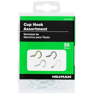 Hillman Steel Cup Hook Assortment Kit 55pk Multicolored 0.5" Length