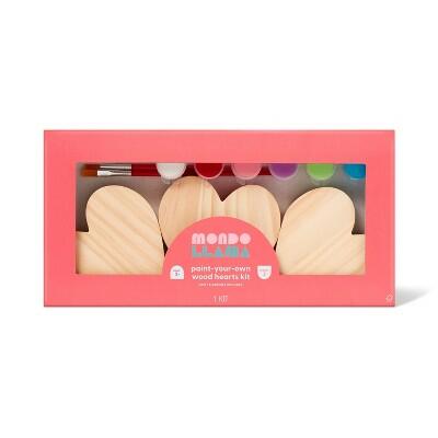 Mondo Llama Valentine's Craft Paint Your Own Wood Hearts Kit 8.4"