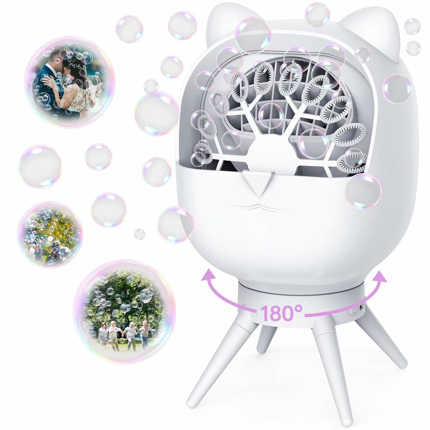 UckPure Rechargeable Bubble Machine 180° Rotating 38000 Bubbles/min 500ml White