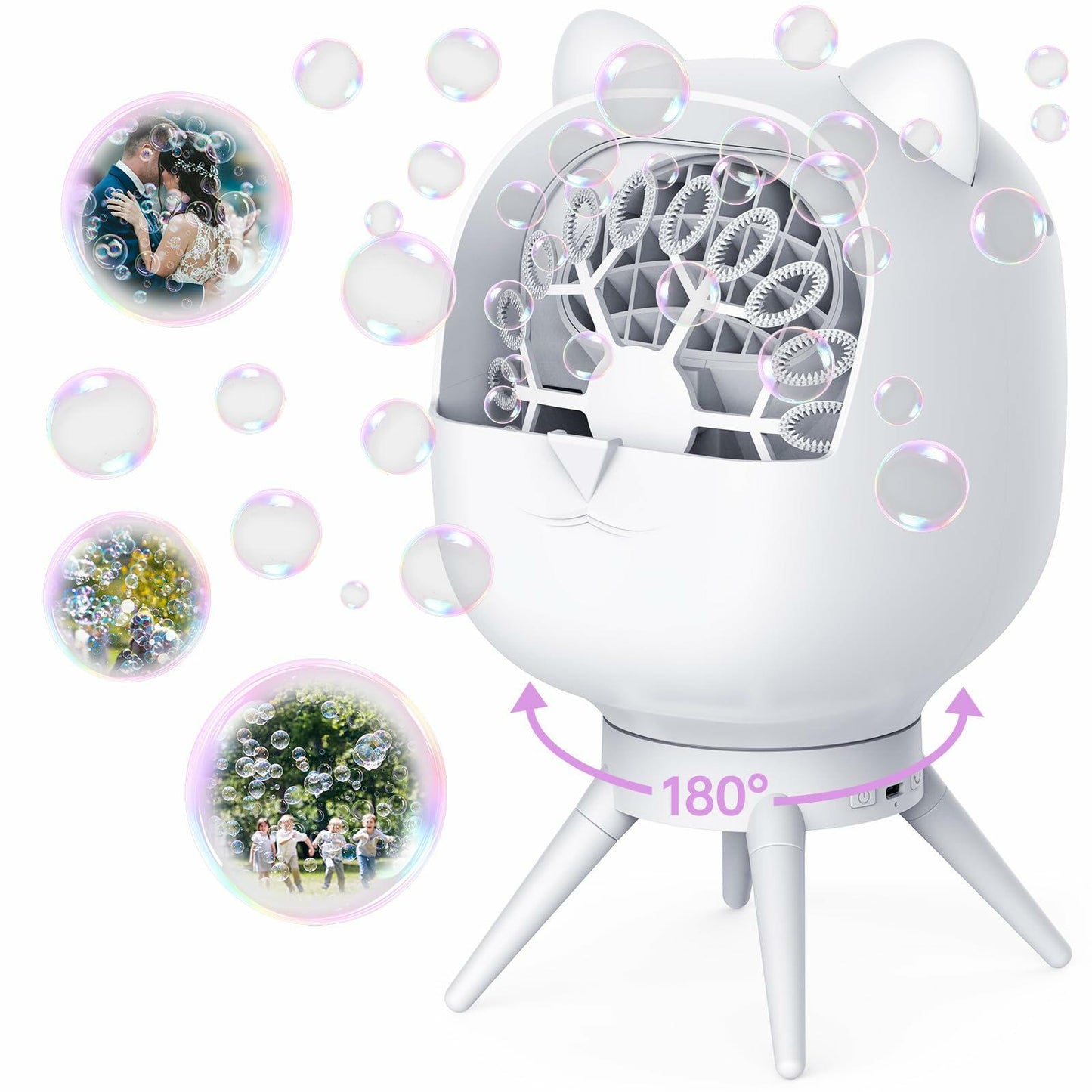UckPure Rechargeable Bubble Machine 180° Rotating 38000 Bubbles/min 500ml White