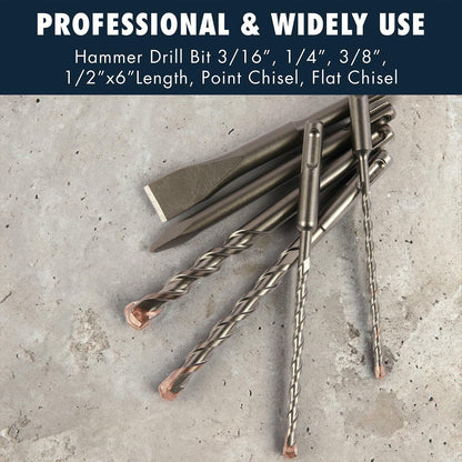 MACP 6-Piece SDS-Plus Masonry Drill Bit & Carbide Chisel Set 3/16"-1/2" 6"
