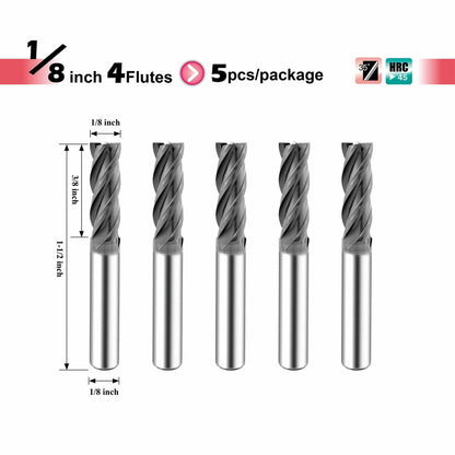SPEED TIGER ISE Carbide End Mill 1/8" 4 Flute Square Nose AlTiBN Coated 5-Pack