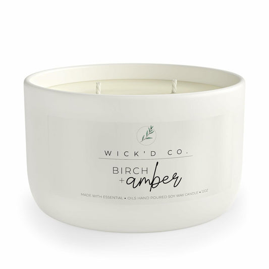 Wick'd Co. Birch + Amber Scented Soy Candle 12oz Natural Cotton Wick