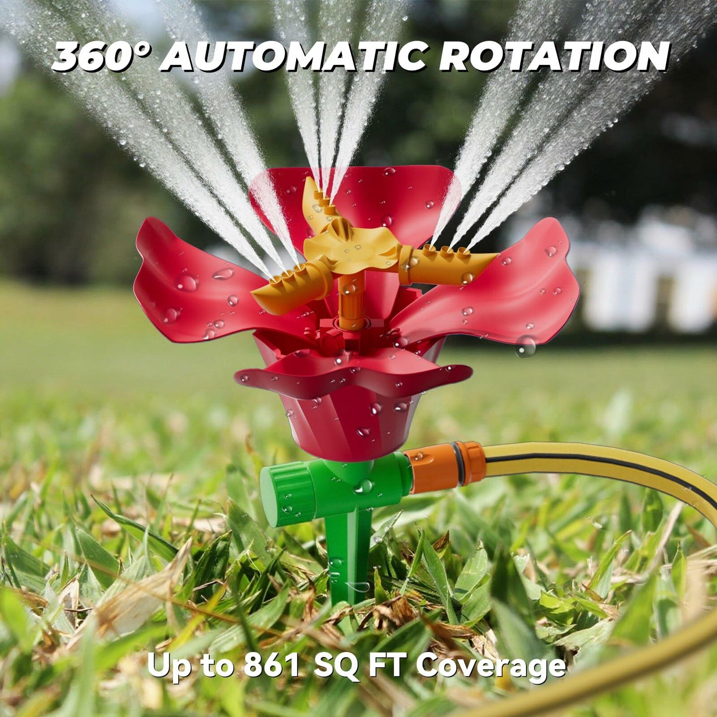 IcyByte Rotating Flower Garden Sprinkler Adjustable Spray Modes Red 8.66"