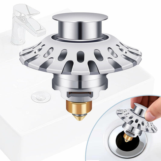 AUPHTIR Universal Bathroom Sink Stopper Pop Up Drain Plug 1.06-1.80'' Silver