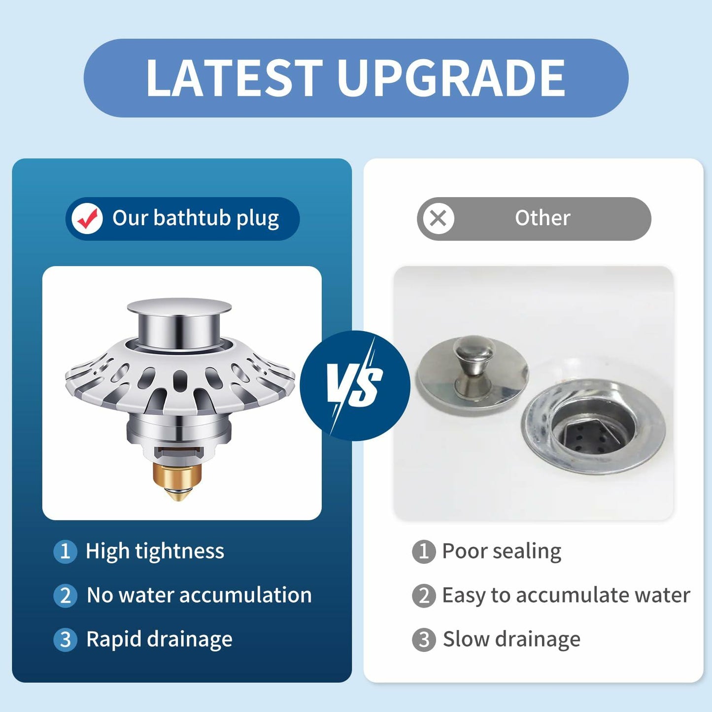 AUPHTIR Universal Bathroom Sink Stopper Pop Up Drain Plug 1.06-1.80'' Silver