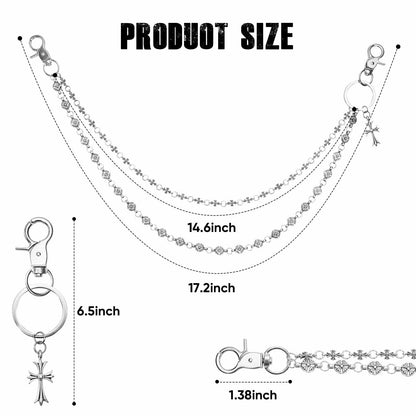 Miglaja Men's Double Clover Cross Wallet Chain Punk Silver