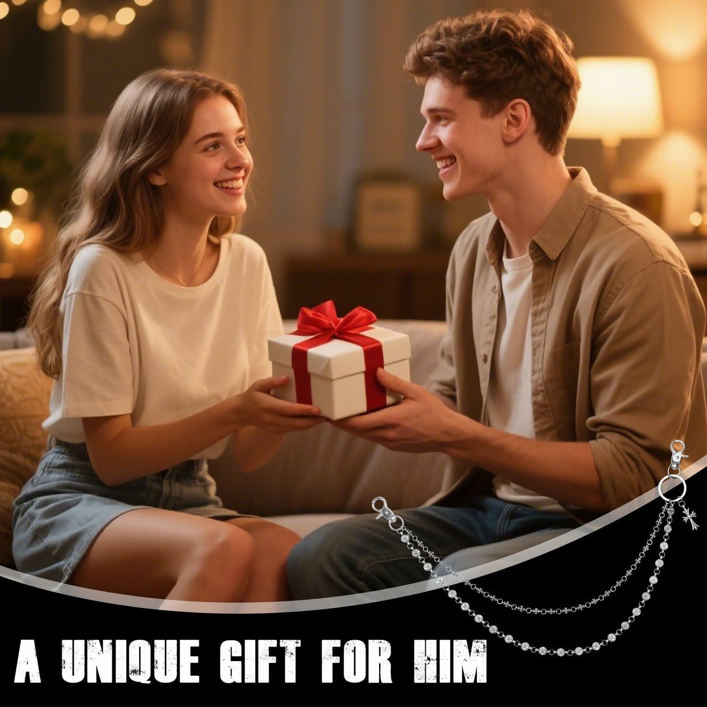 Miglaja Men's Double Clover Cross Wallet Chain Punk Silver