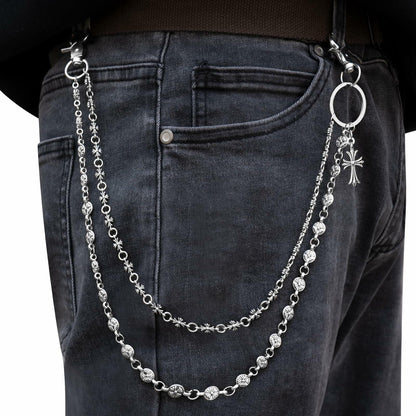 Miglaja Men's Double Clover Cross Wallet Chain Punk Silver