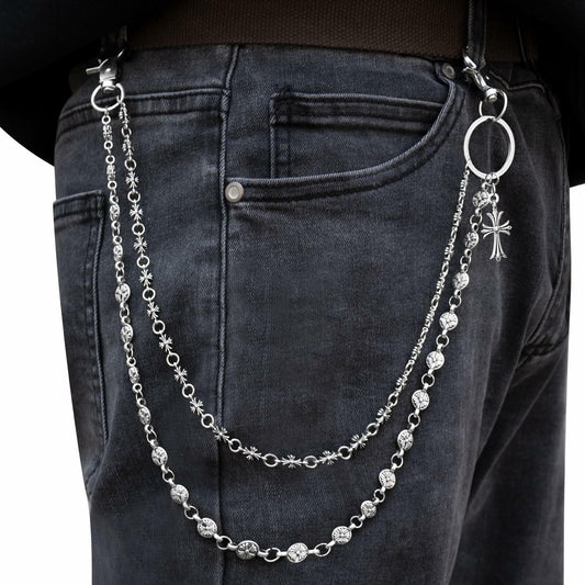 Miglaja Men's Double Clover Cross Wallet Chain Punk Silver