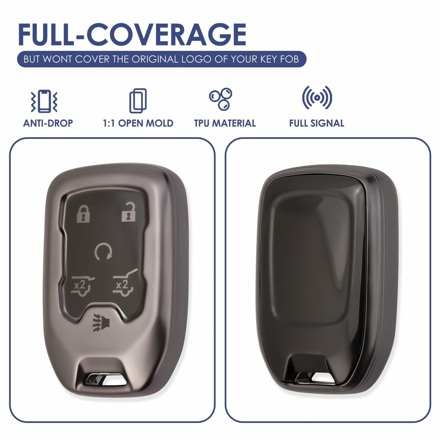 LIANGYM Blue TPU Key Fob Cover 6-Button for 2015-2020 GMC Yukon XL Denali