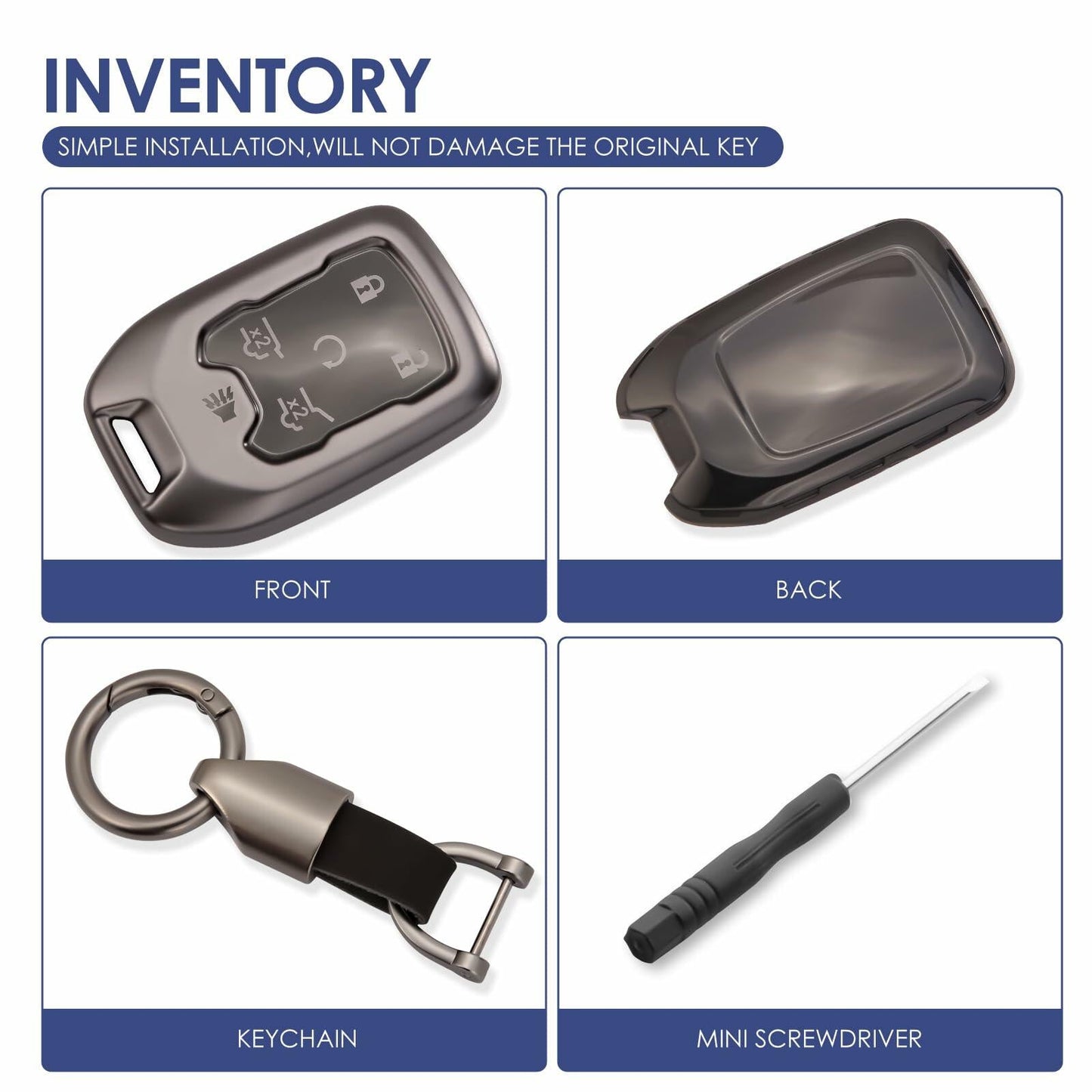 LIANGYM Blue TPU Key Fob Cover 6-Button for 2015-2020 GMC Yukon XL Denali