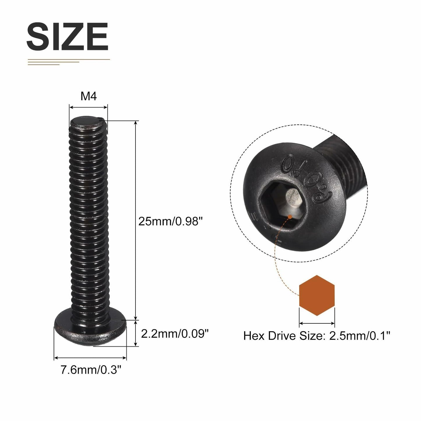 DTGN M4-0.7x25mm Button Head Socket Cap Screws 50pcs Black Carbon Steel Hex