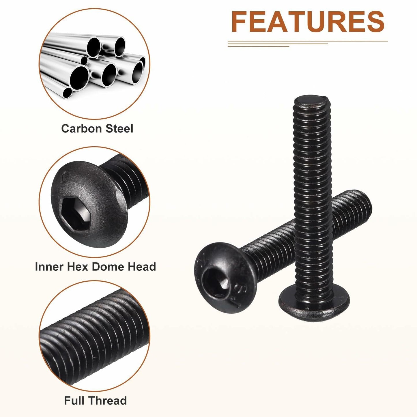 DTGN M4-0.7x25mm Button Head Socket Cap Screws 50pcs Black Carbon Steel Hex