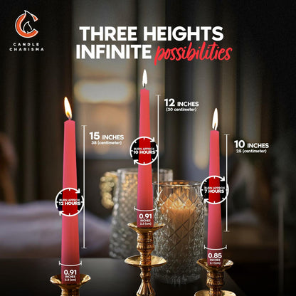 Hot Pink 10 Inch Taper Candles Pack of 12 Unscented Dripless Smokeless