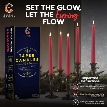 Hot Pink 10 Inch Taper Candles Pack of 12 Unscented Dripless Smokeless